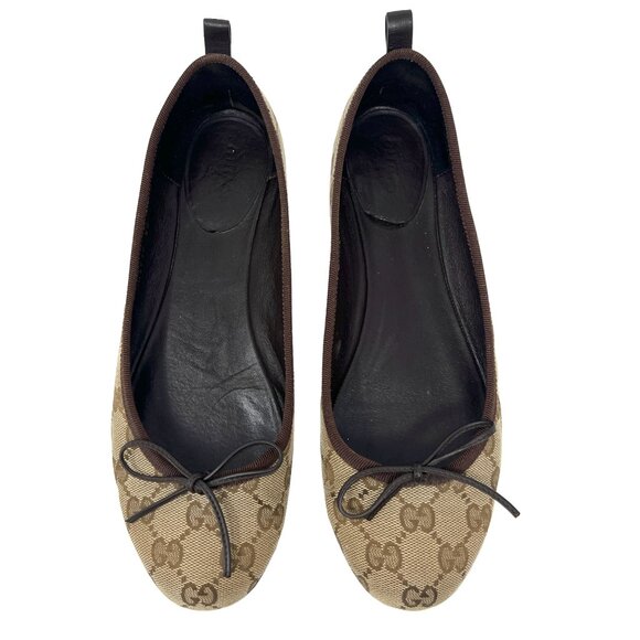 Gucci Ali GG Supreme Canvas Bow Ballet Flats Beige/Brown EU 38 (US 8) - Picture 1 of 7